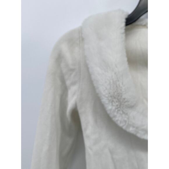 SUNDAY BEST Women's White Faux-Fur Button-Up Cropped Sweater Top SZ 2XS - Picture 5 of 12
